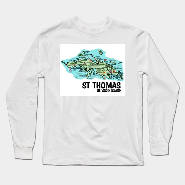 St Thomas Map Long Sleeve T-Shirt by fiberandgloss